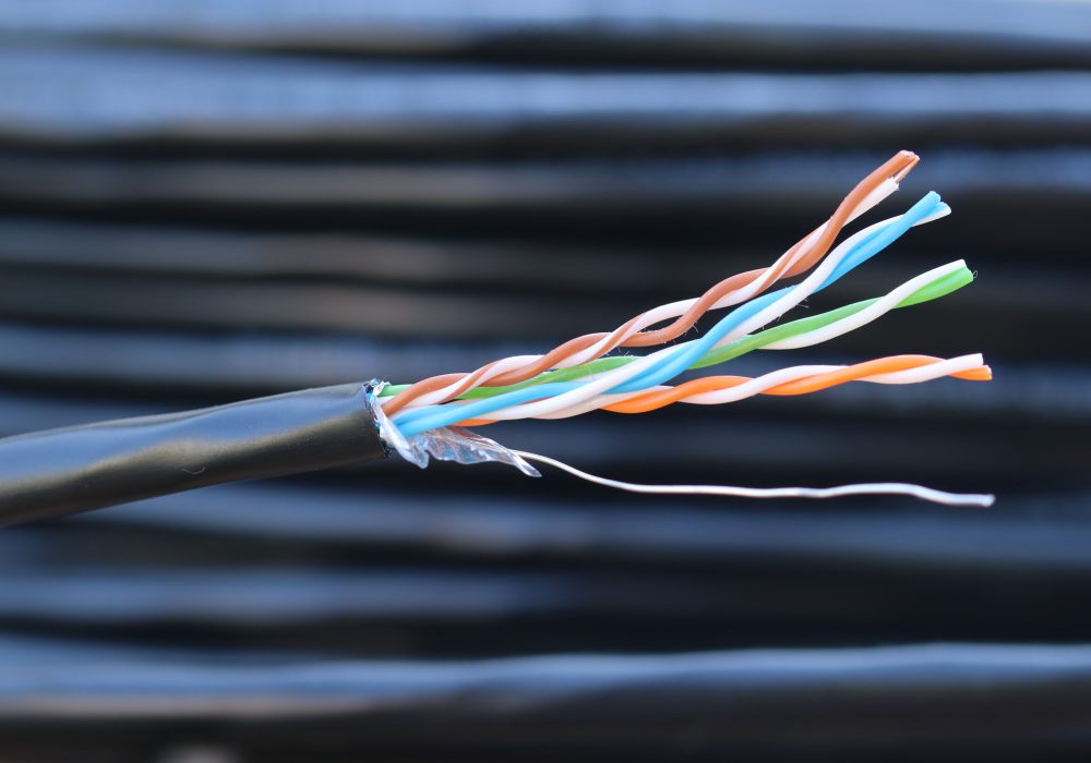 Symmetrical cable. Twisted wires in cable. Twisted Copper Wires