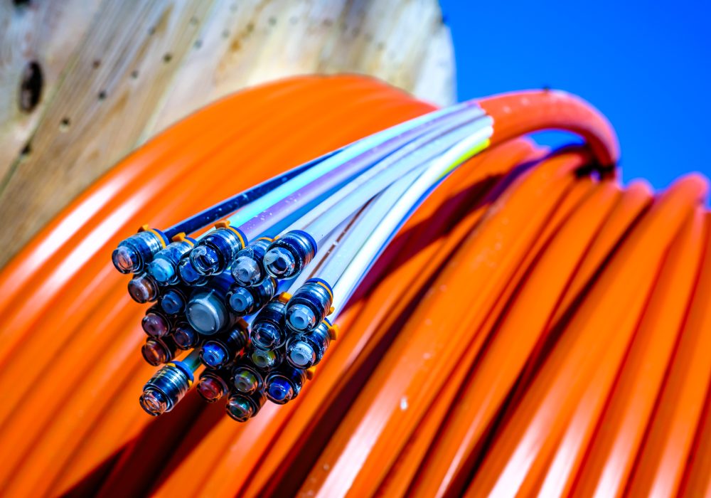 glass fibre cable on a drum Fiber optic cabling