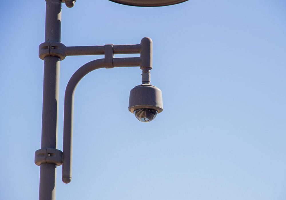 Mounted security camera.